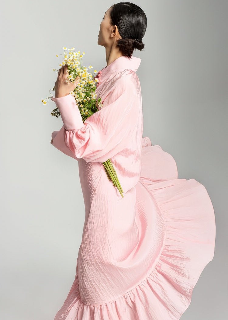 soft pastel pink loose shirt midi dress - Vera Lumina