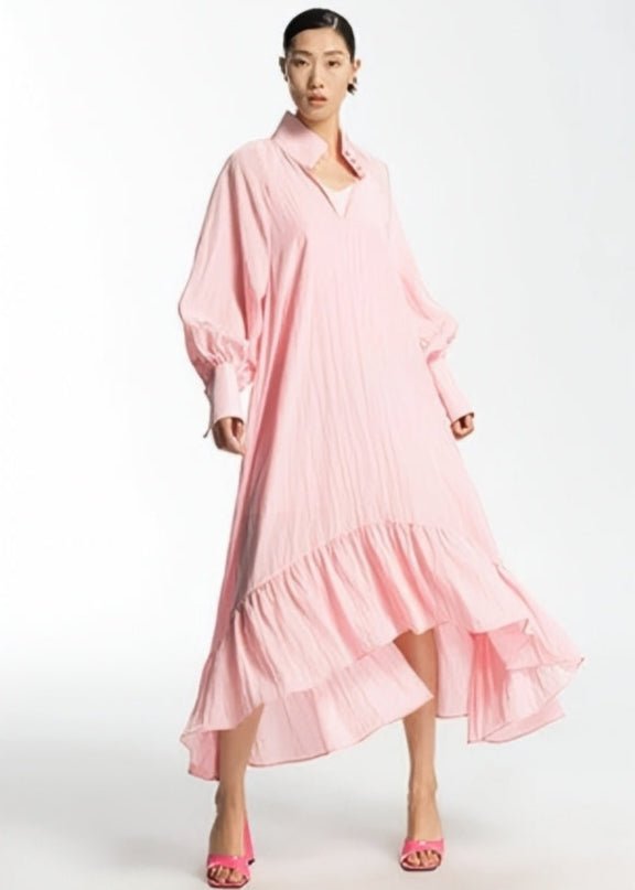 soft pastel pink loose shirt midi dress - Vera Lumina