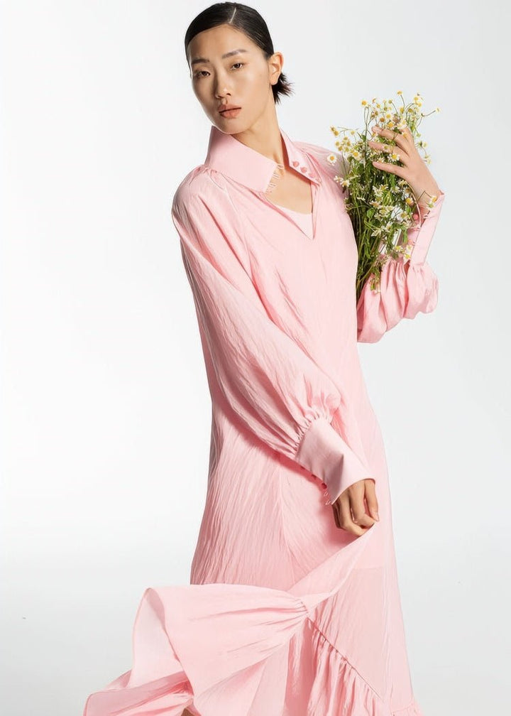 soft pastel pink loose shirt midi dress - Vera Lumina