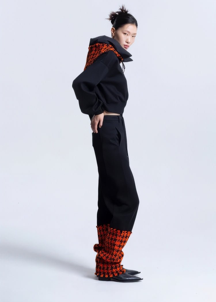 spliced e houndstooth plaid cotton trousers - Vera Lumina