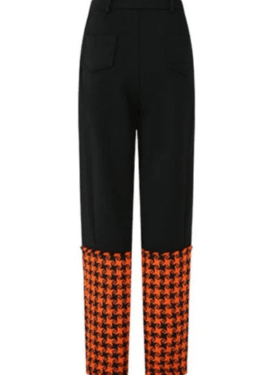 spliced e houndstooth plaid cotton trousers - Vera Lumina