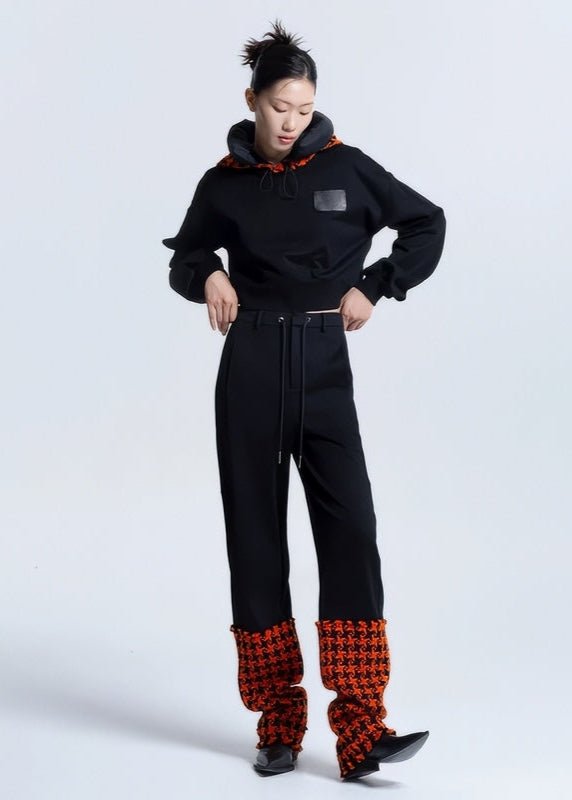 spliced e houndstooth plaid cotton trousers - Vera Lumina