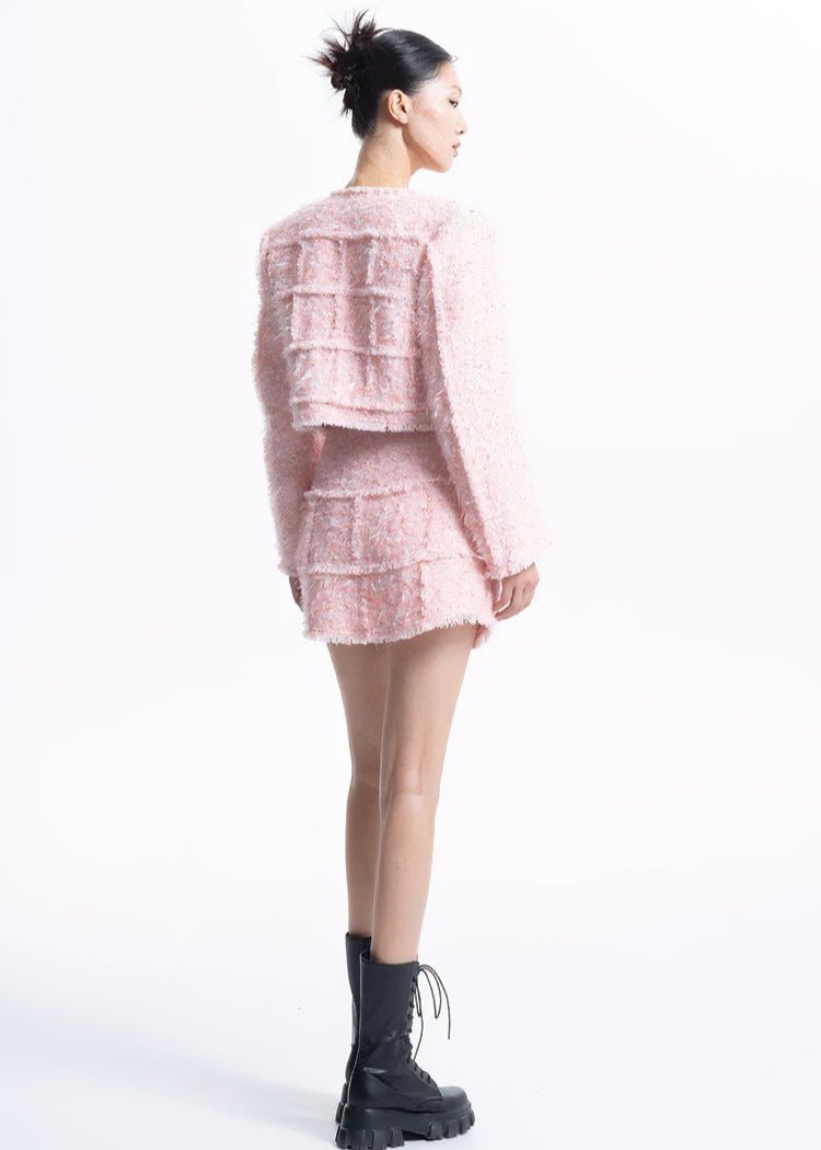 spliced pastel tweed short jacket - Vera Lumina