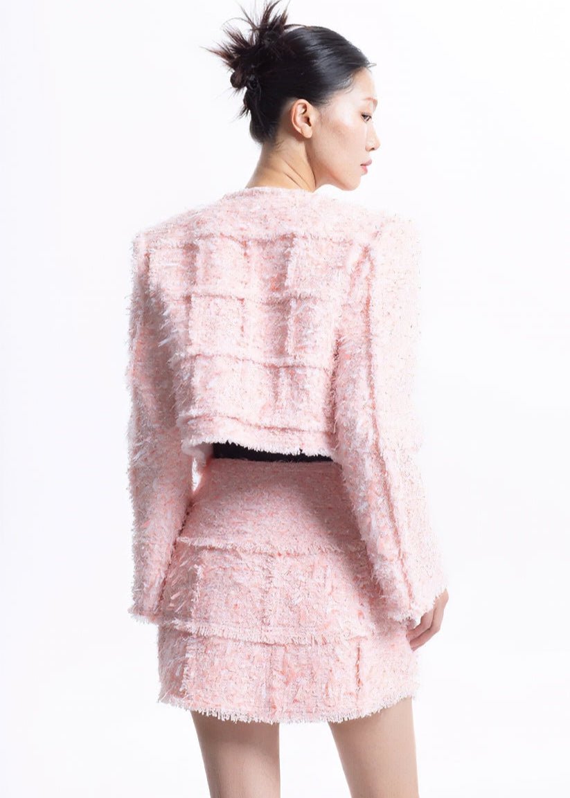 spliced pastel tweed short jacket - Vera Lumina