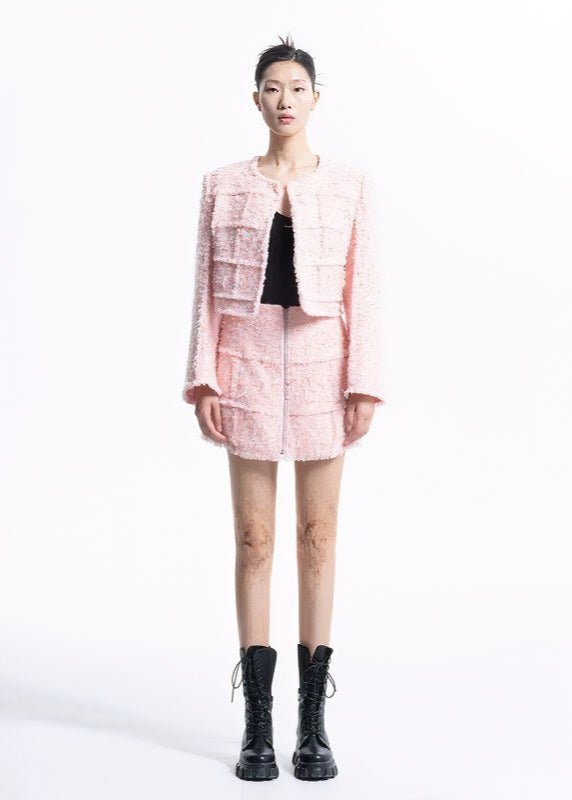 spliced pastel tweed short jacket - Vera Lumina