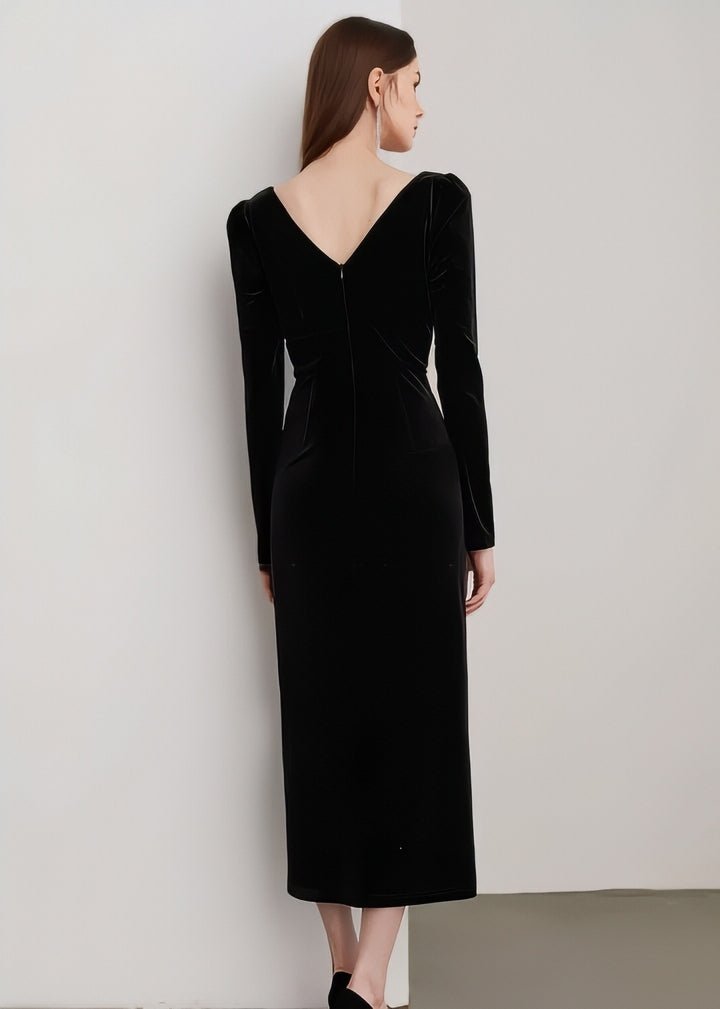 Square Neck Velvet Fitted Dress - Vera Lumina