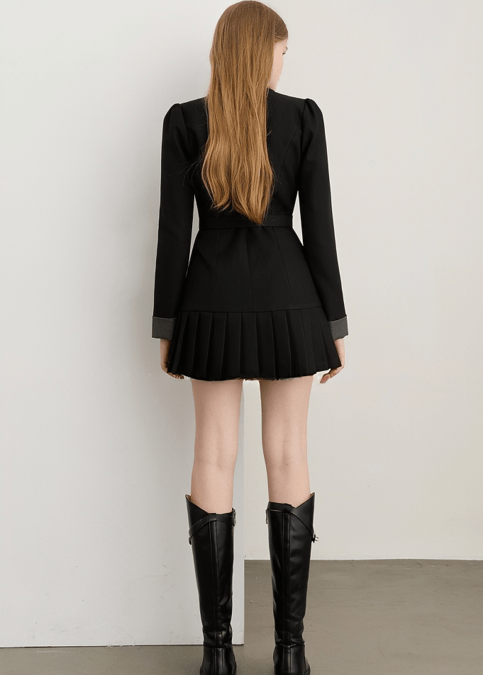 STATEMENT BOW COLLAR PLEATED DRESS - Vera Lumina