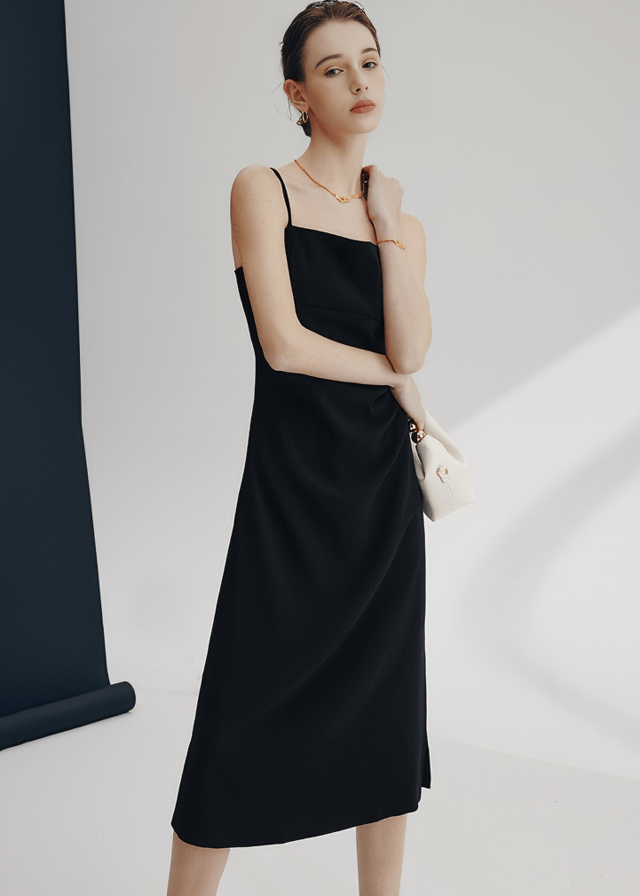 STRAIGHT NECKLINE SPAGHETTI STRAP MIDI DRESS - Vera Lumina