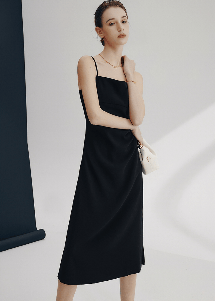 STRAIGHT NECKLINE SPAGHETTI STRAP MIDI DRESS - Vera Lumina
