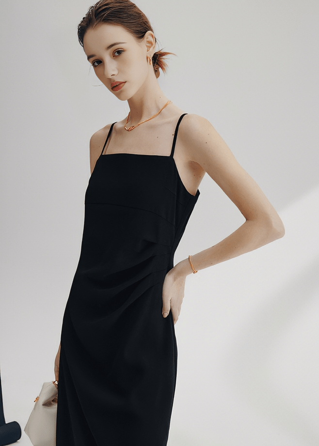 STRAIGHT NECKLINE SPAGHETTI STRAP MIDI DRESS - Vera Lumina