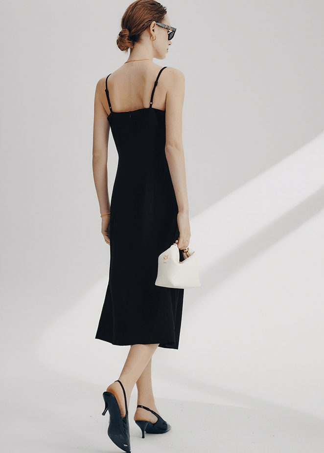 STRAIGHT NECKLINE SPAGHETTI STRAP MIDI DRESS - Vera Lumina