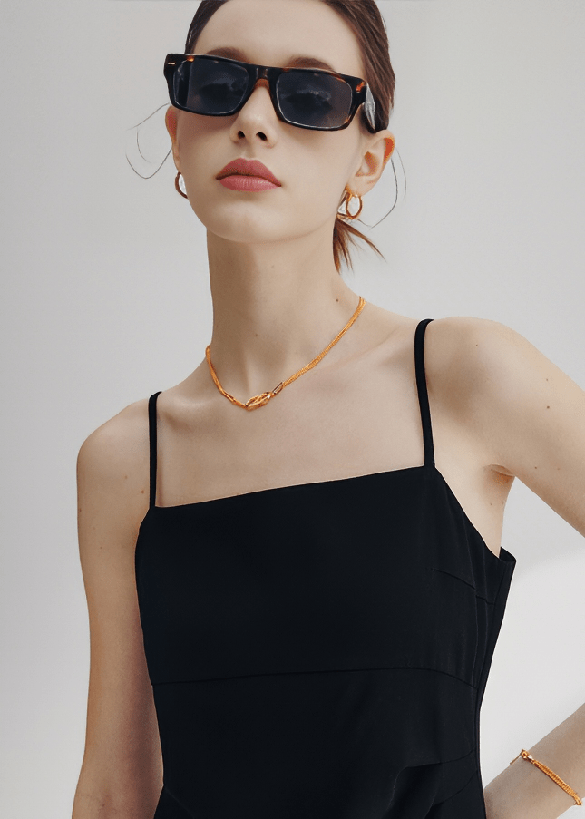 STRAIGHT NECKLINE SPAGHETTI STRAP MIDI DRESS - Vera Lumina