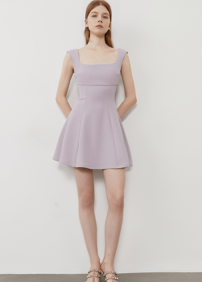 STRUCTURED FIT FLARE SQUARE NECK DRESS - Vera Lumina