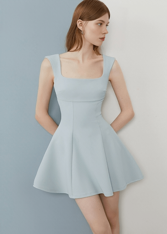 STRUCTURED FIT FLARE SQUARE NECK DRESS - Vera Lumina