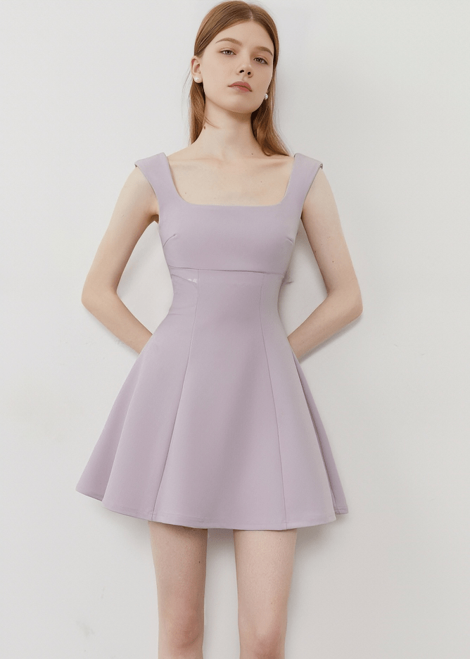 STRUCTURED FIT FLARE SQUARE NECK DRESS - Vera Lumina