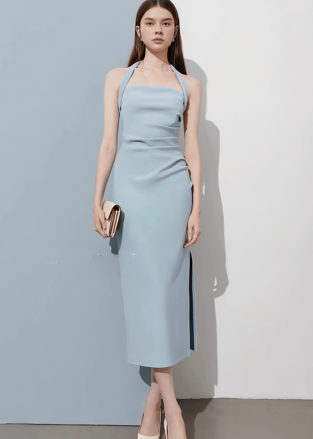 STRUCTURED HALTER MIDI DRESS - Vera Lumina