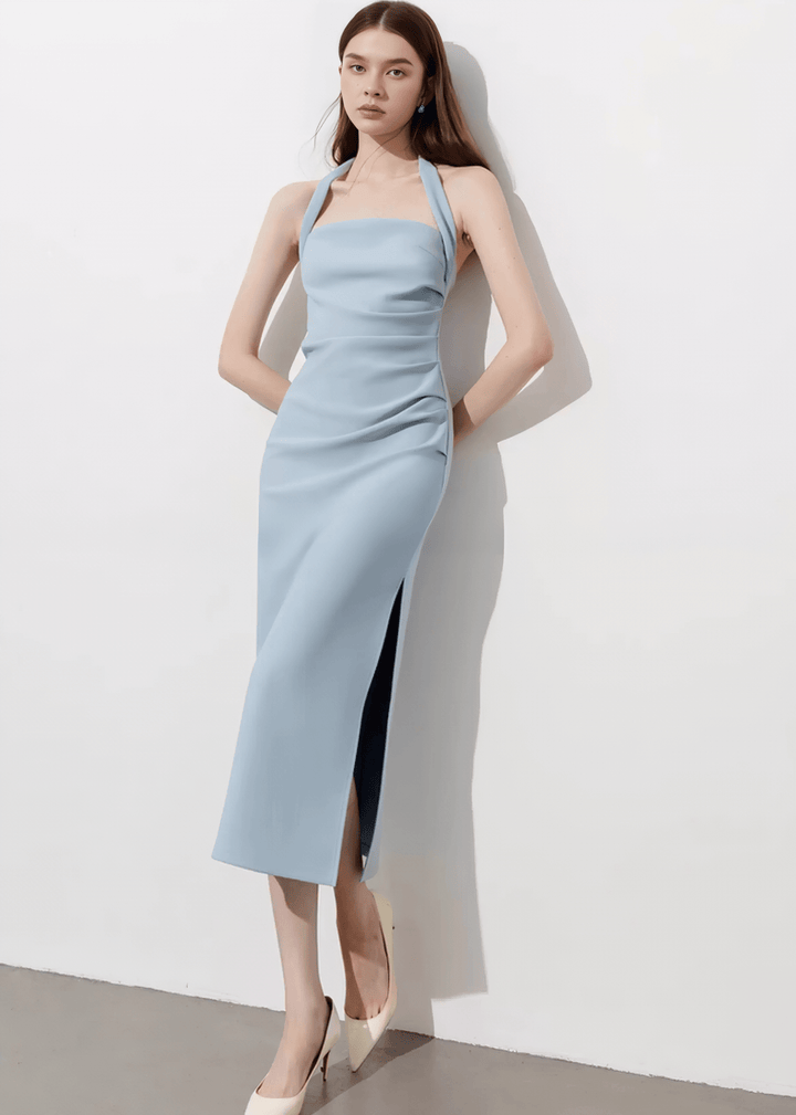 STRUCTURED HALTER MIDI DRESS - Vera Lumina