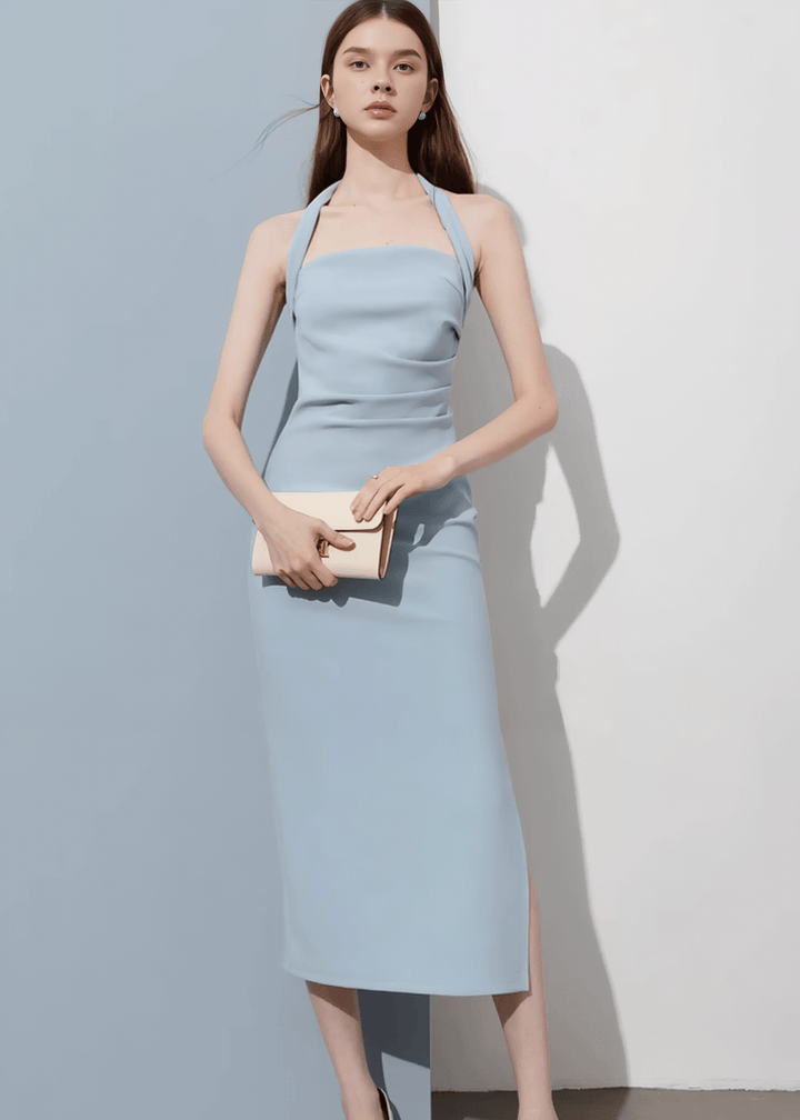 STRUCTURED HALTER MIDI DRESS - Vera Lumina