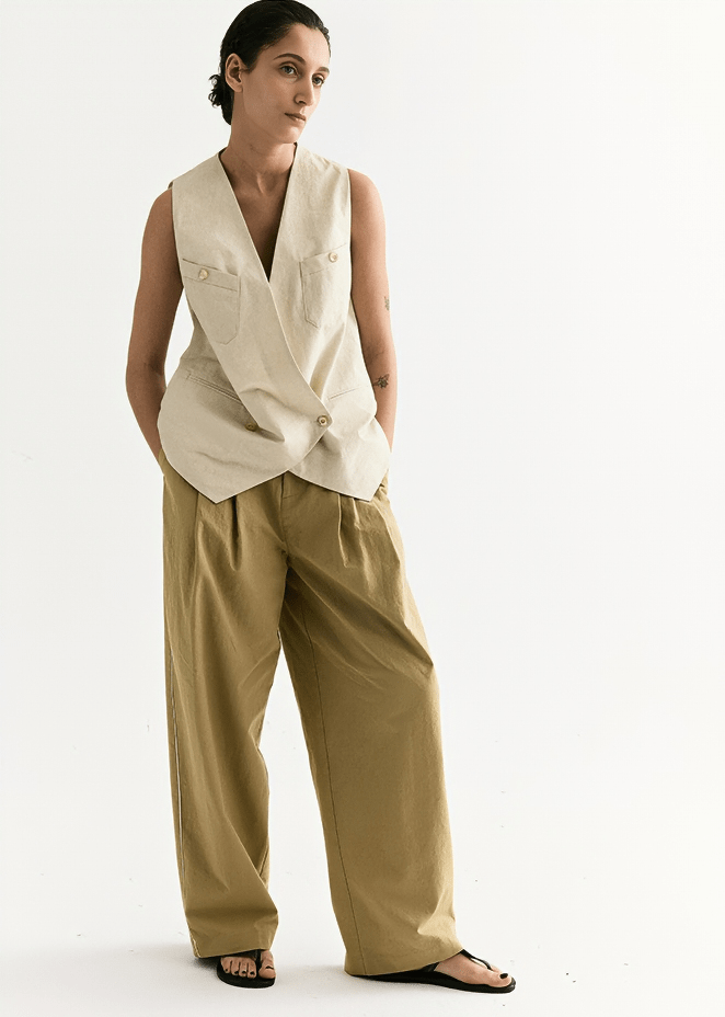 STRUCTURED PLEAT WIDE TROUSERS - Vera Lumina