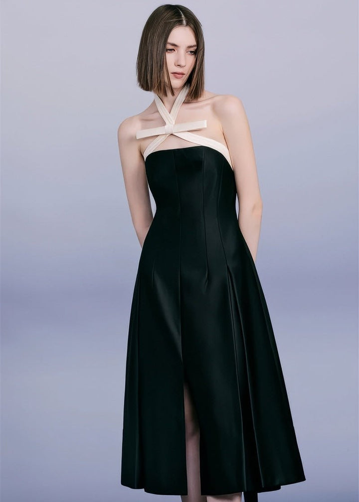 Stunning contrast bow black cocktail dress - Vera Lumina