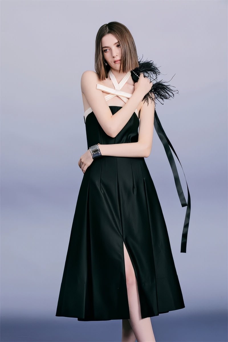 Stunning contrast bow black cocktail dress - Vera Lumina