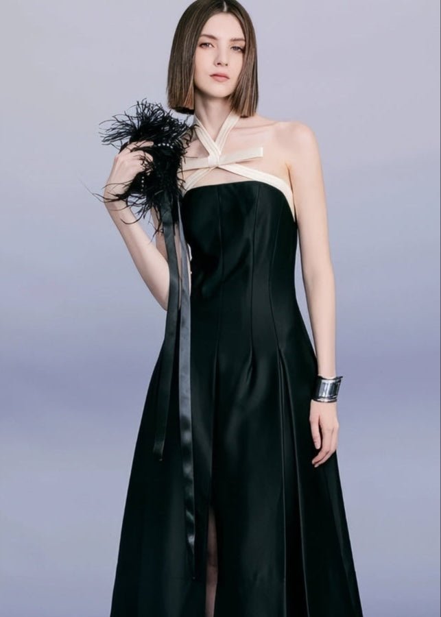 Stunning contrast bow black cocktail dress - Vera Lumina