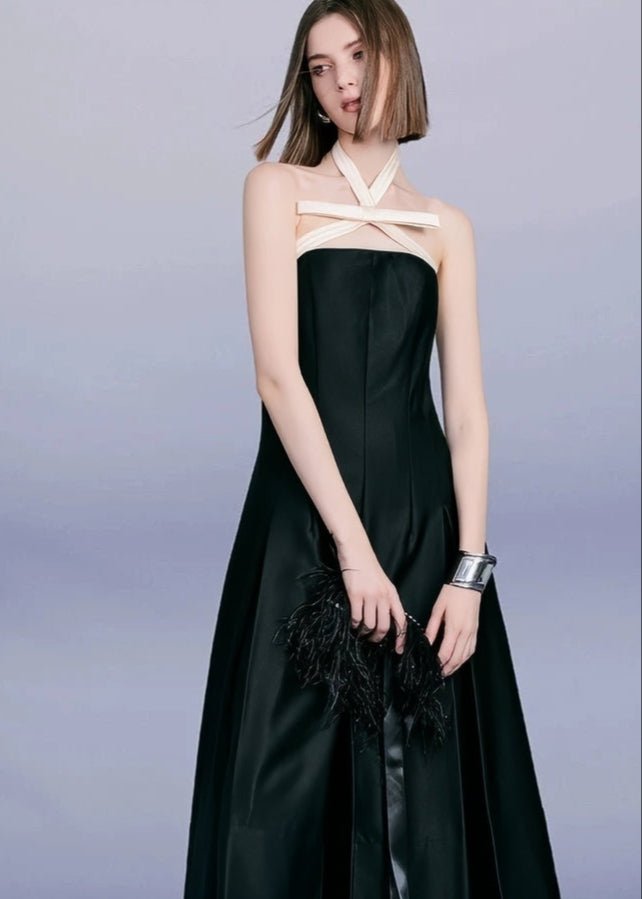 Stunning contrast bow black cocktail dress - Vera Lumina