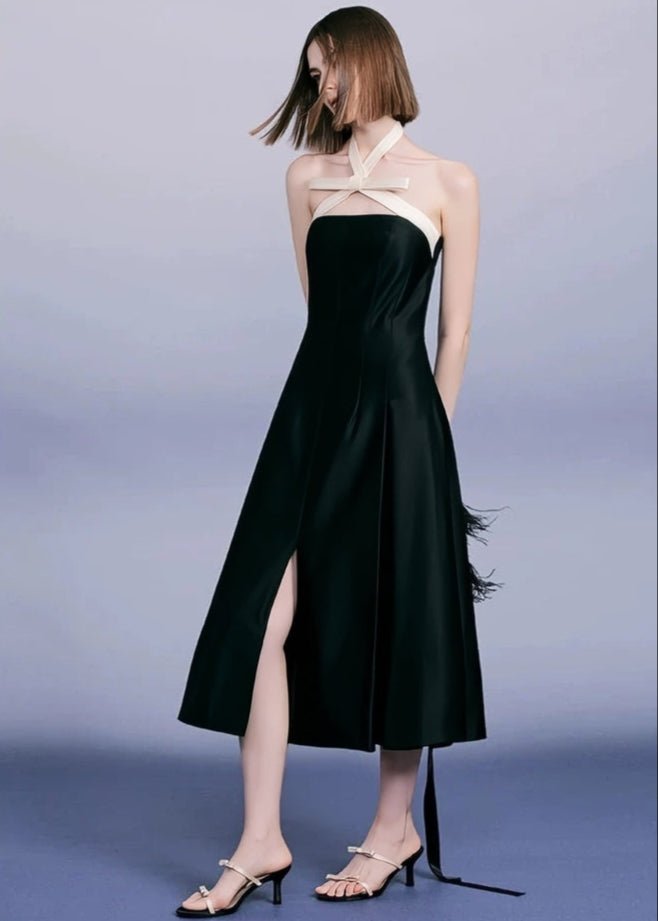 Stunning contrast bow black cocktail dress - Vera Lumina