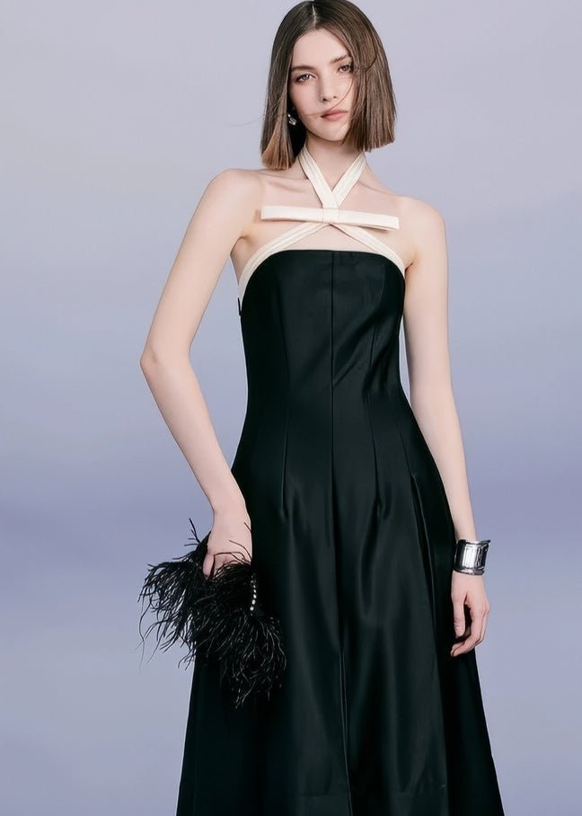Stunning contrast bow black cocktail dress - Vera Lumina