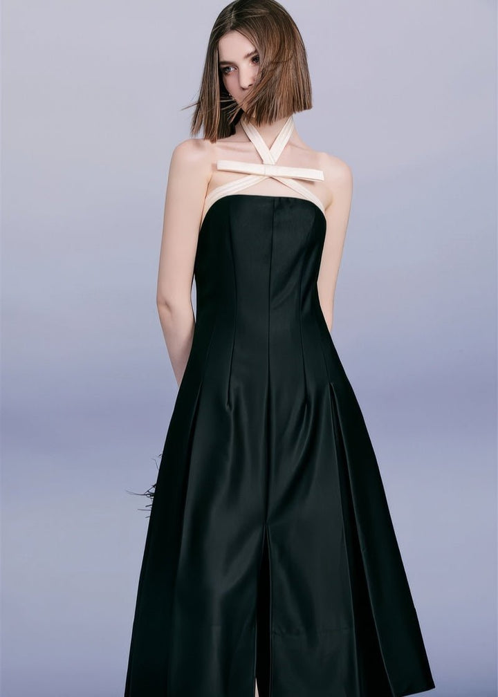 Stunning contrast bow black cocktail dress - Vera Lumina