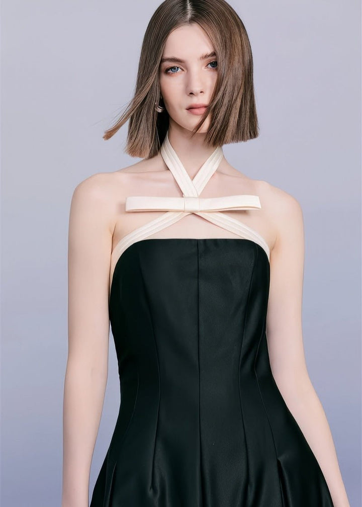 Stunning contrast bow black cocktail dress - Vera Lumina