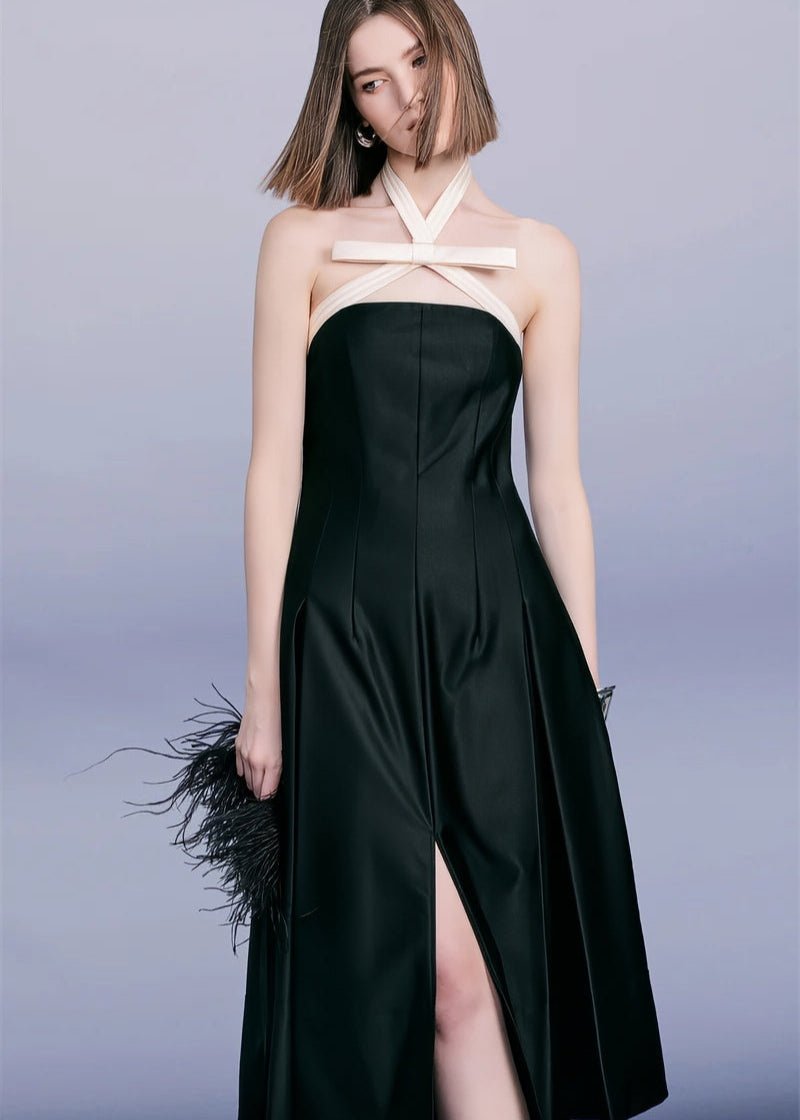 Stunning contrast bow black cocktail dress - Vera Lumina