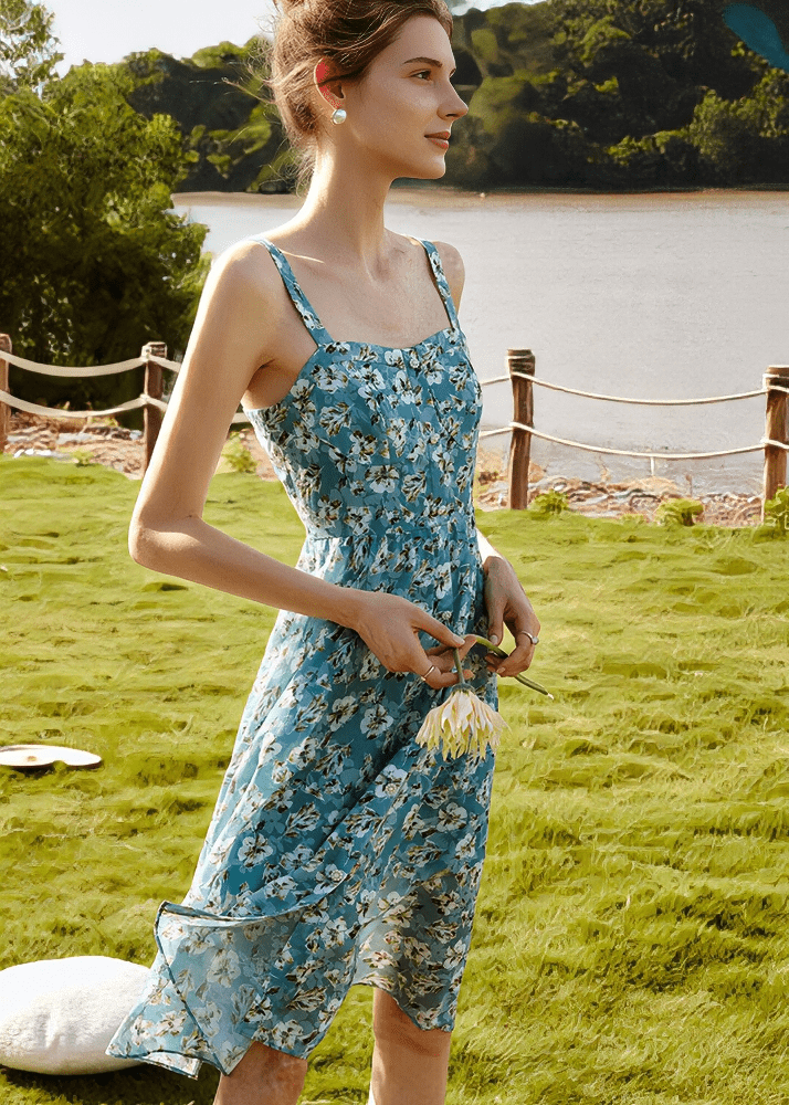 SWEETHEART NECKLINE BOTANICAL MIDI DRESS - Vera Lumina
