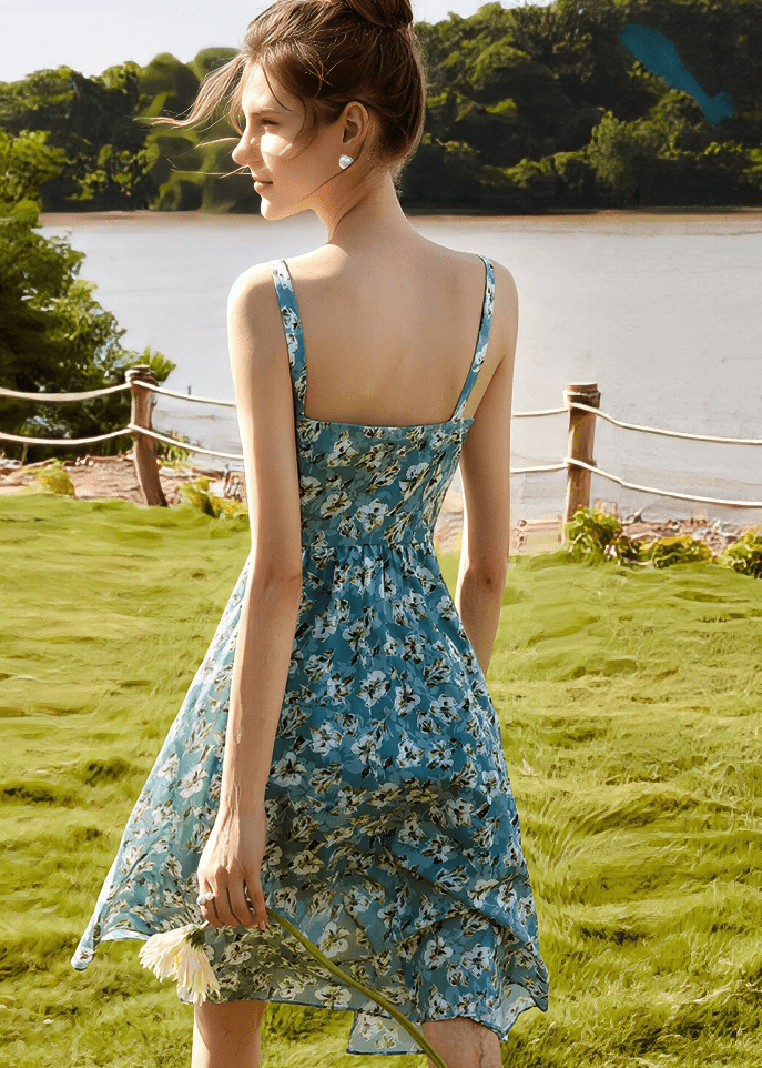 SWEETHEART NECKLINE BOTANICAL MIDI DRESS - Vera Lumina