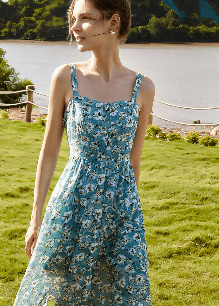 SWEETHEART NECKLINE BOTANICAL MIDI DRESS - Vera Lumina