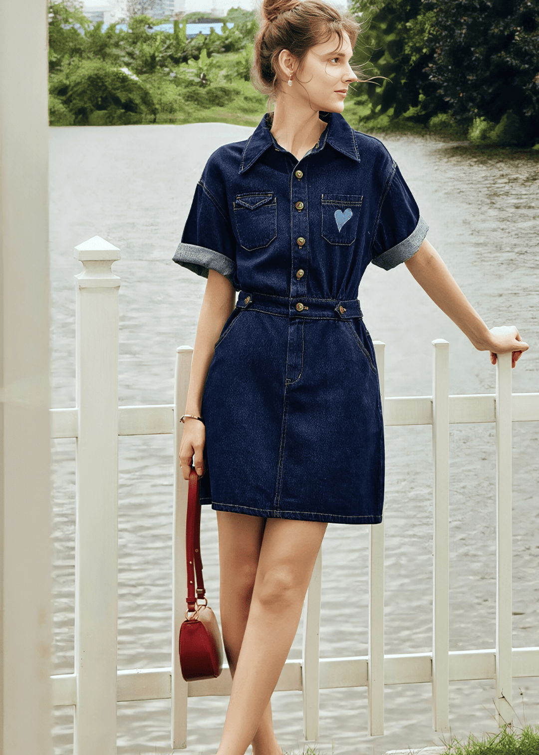 SWEETHEART PATCH BELTED SHIRT DRESS - Vera Lumina