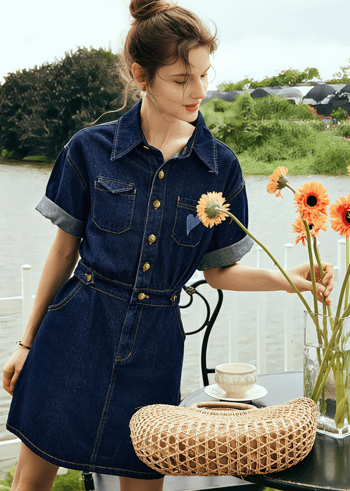 SWEETHEART PATCH BELTED SHIRT DRESS - Vera Lumina