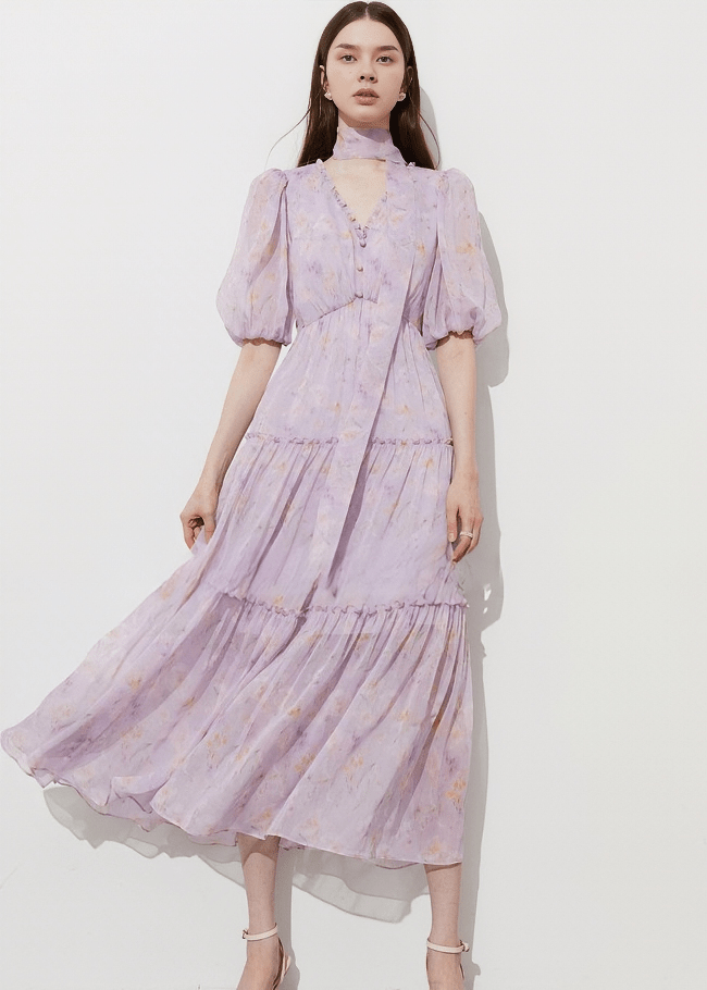 TIERED CHIFFON MIDI DRESS - Vera Lumina