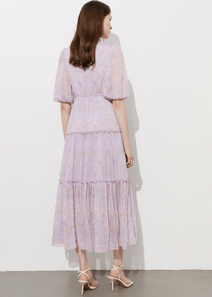 TIERED CHIFFON MIDI DRESS - Vera Lumina