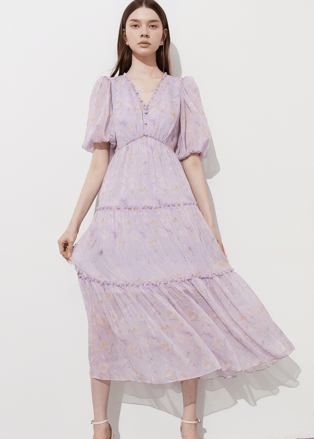 TIERED CHIFFON MIDI DRESS - Vera Lumina