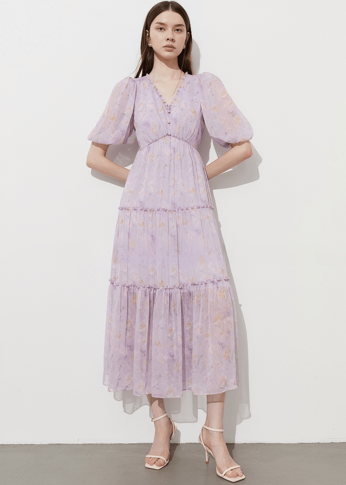 TIERED CHIFFON MIDI DRESS - Vera Lumina