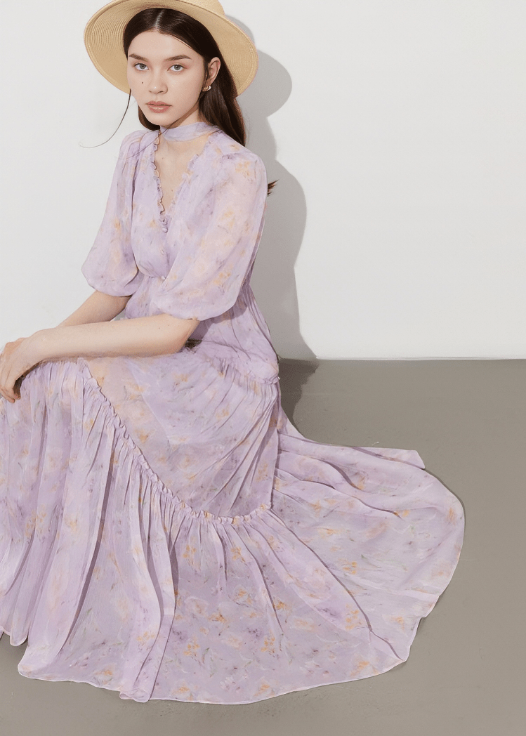 TIERED CHIFFON MIDI DRESS - Vera Lumina