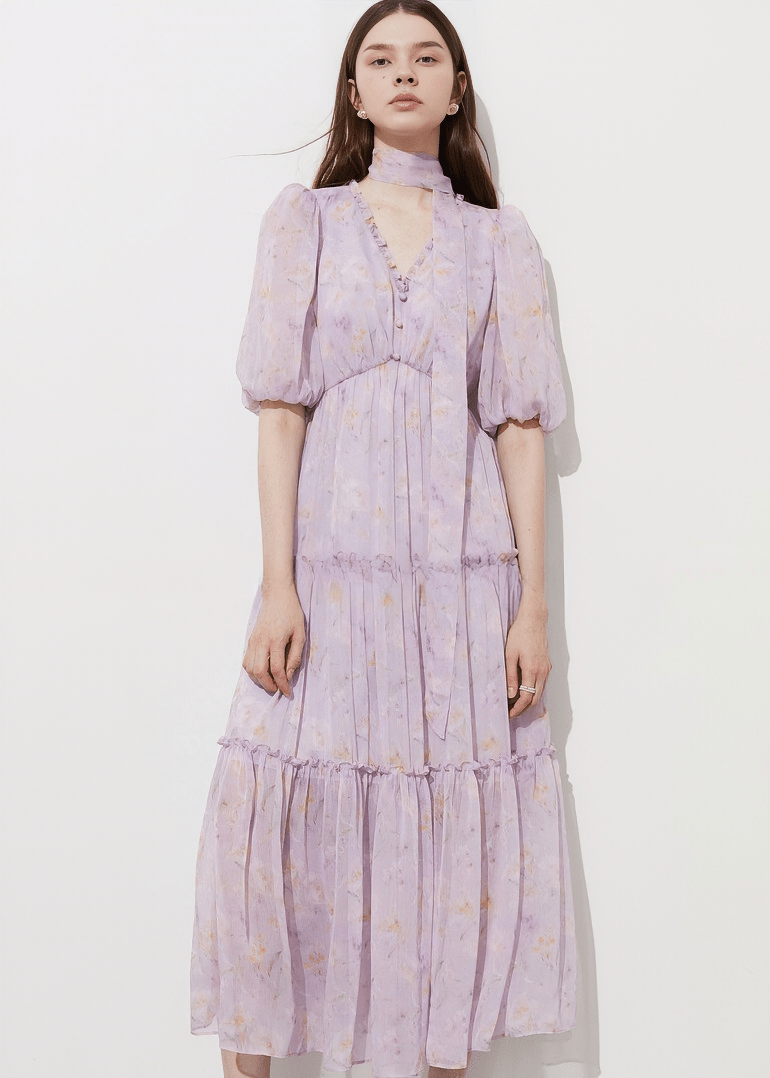 TIERED CHIFFON MIDI DRESS - Vera Lumina