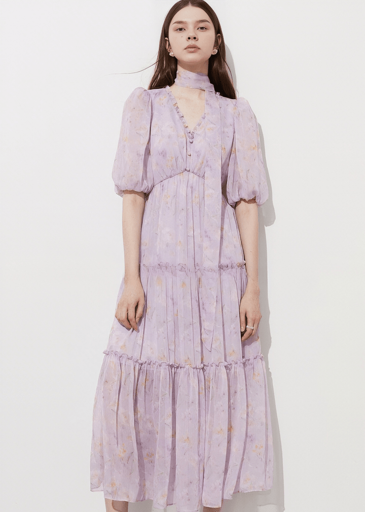 TIERED CHIFFON MIDI DRESS - Vera Lumina