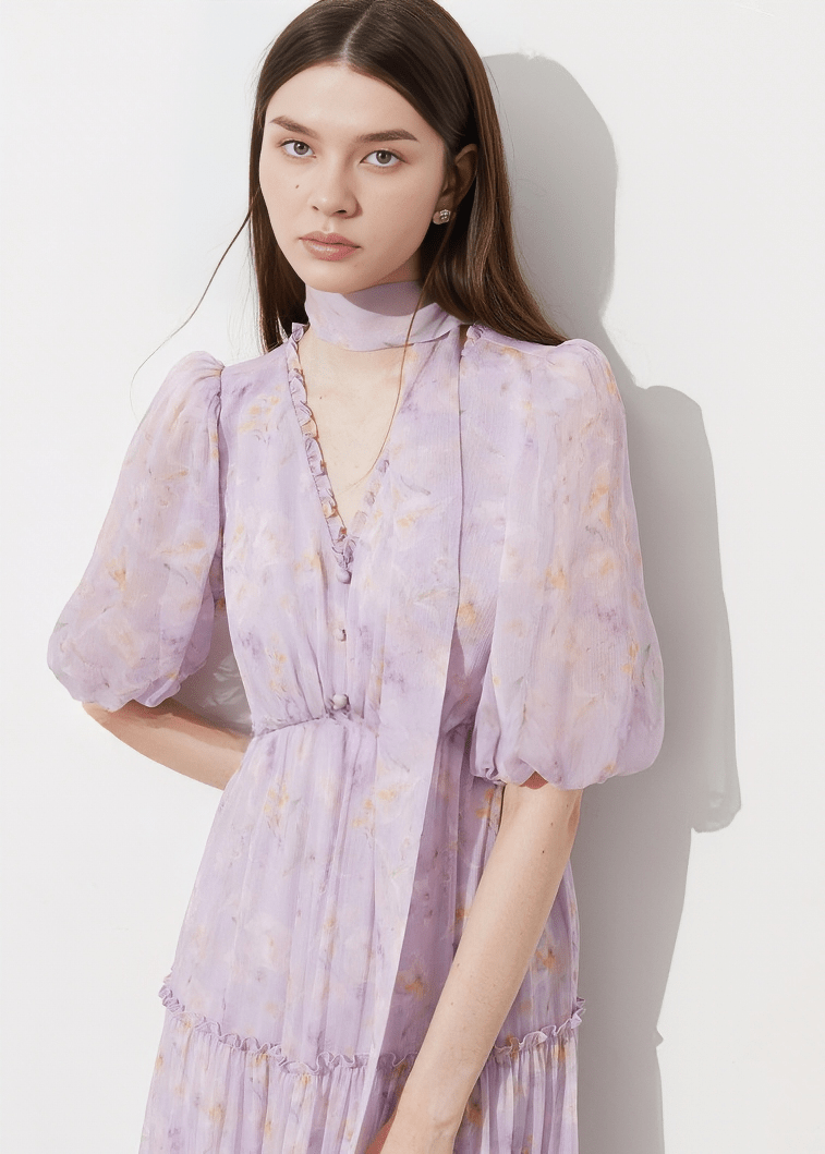 TIERED CHIFFON MIDI DRESS - Vera Lumina