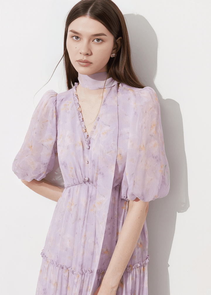 TIERED CHIFFON MIDI DRESS - Vera Lumina