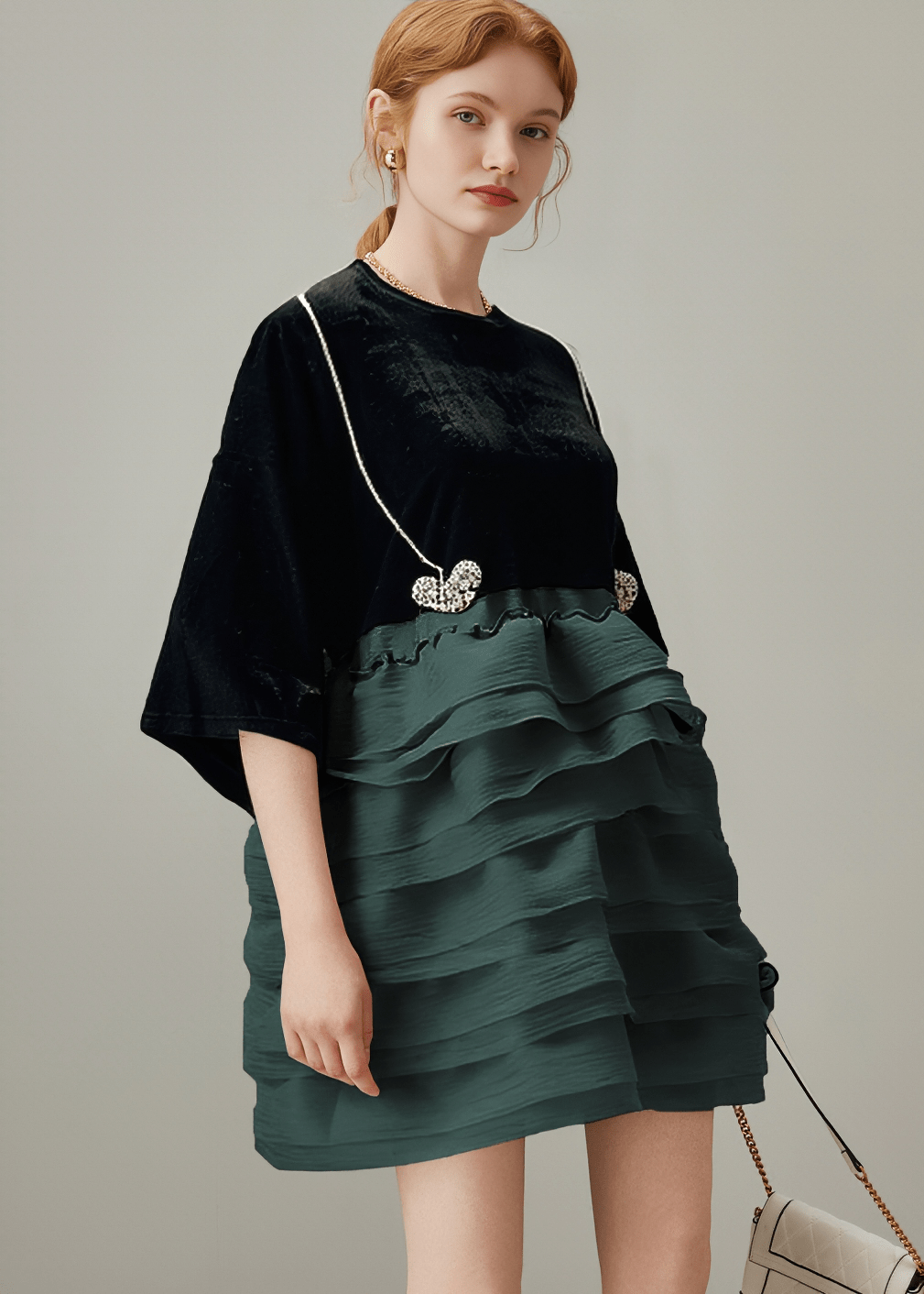 TIERED RUFFLE CONTRAST DRESS - Vera Lumina