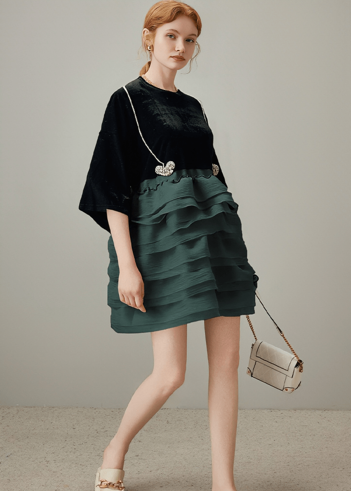 TIERED RUFFLE CONTRAST DRESS - Vera Lumina