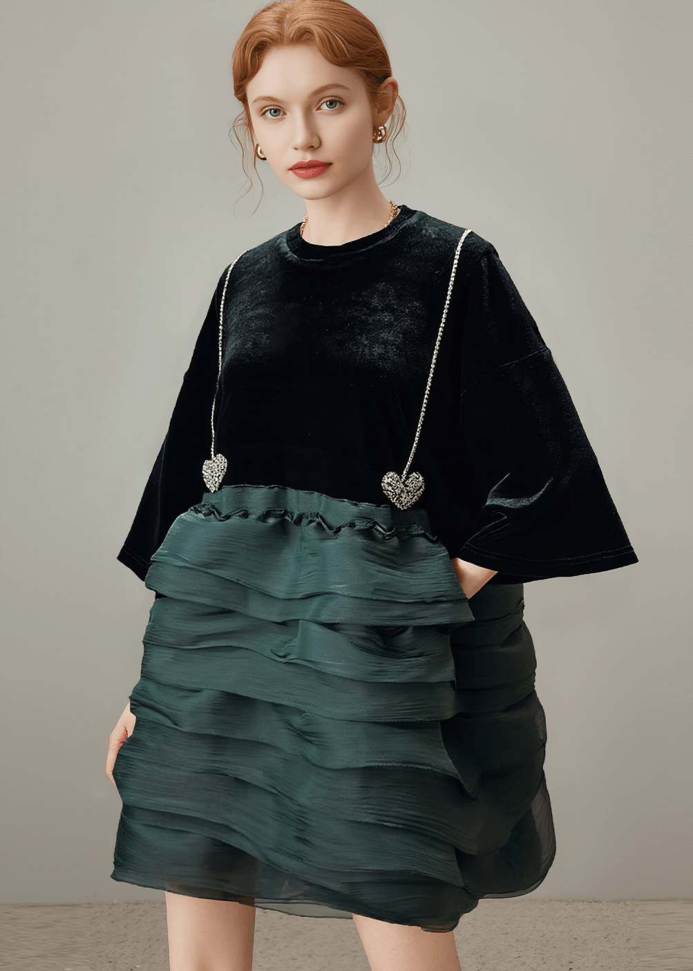 TIERED RUFFLE CONTRAST DRESS - Vera Lumina