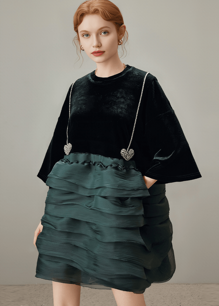 TIERED RUFFLE CONTRAST DRESS - Vera Lumina